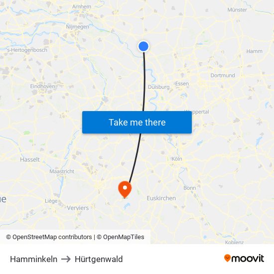 Hamminkeln to Hürtgenwald map