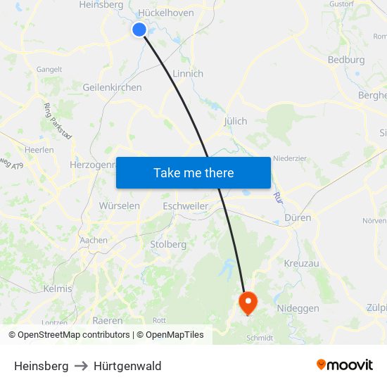 Heinsberg to Hürtgenwald map