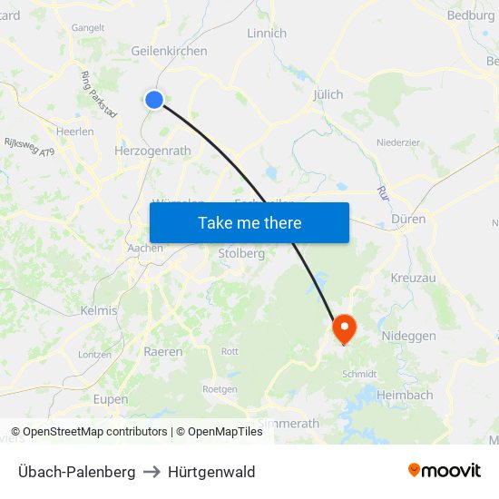 Übach-Palenberg to Hürtgenwald map