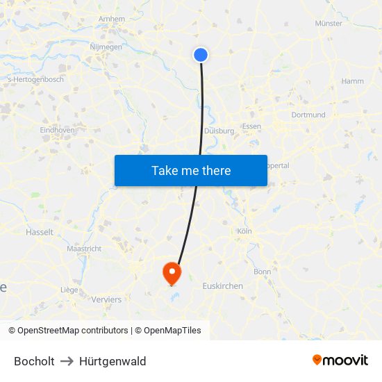 Bocholt to Hürtgenwald map