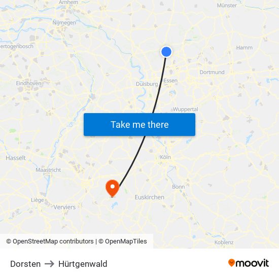 Dorsten to Hürtgenwald map