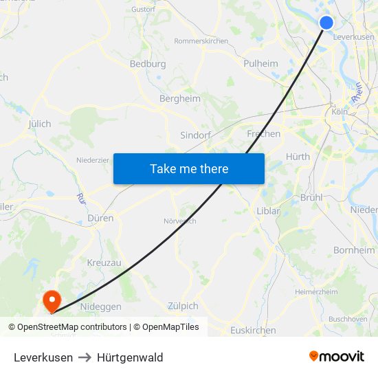 Leverkusen to Hürtgenwald map