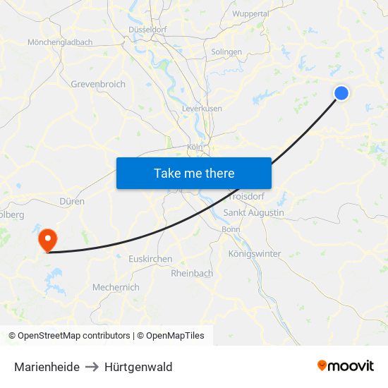 Marienheide to Hürtgenwald map