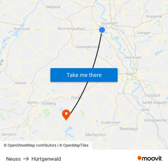 Neuss to Hürtgenwald map