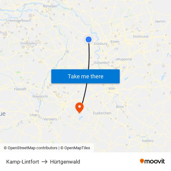 Kamp-Lintfort to Hürtgenwald map