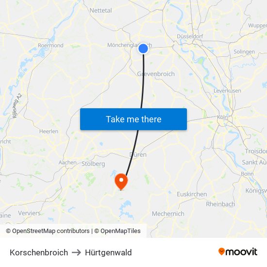 Korschenbroich to Hürtgenwald map