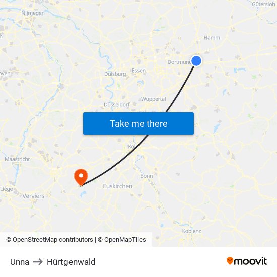 Unna to Hürtgenwald map