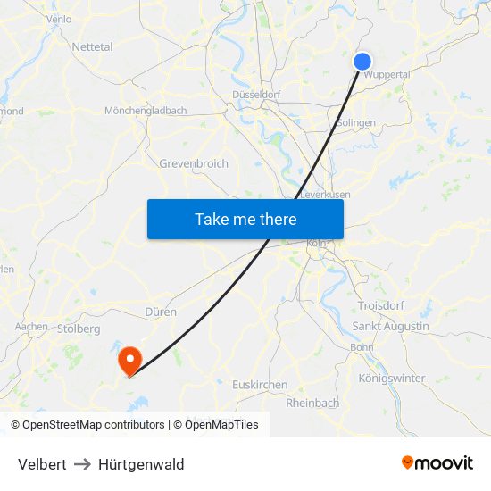 Velbert to Hürtgenwald map