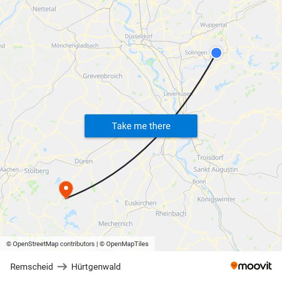 Remscheid to Hürtgenwald map