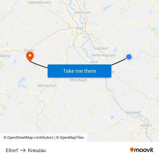 Eitorf to Kreuzau map
