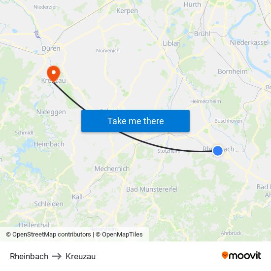 Rheinbach to Kreuzau map