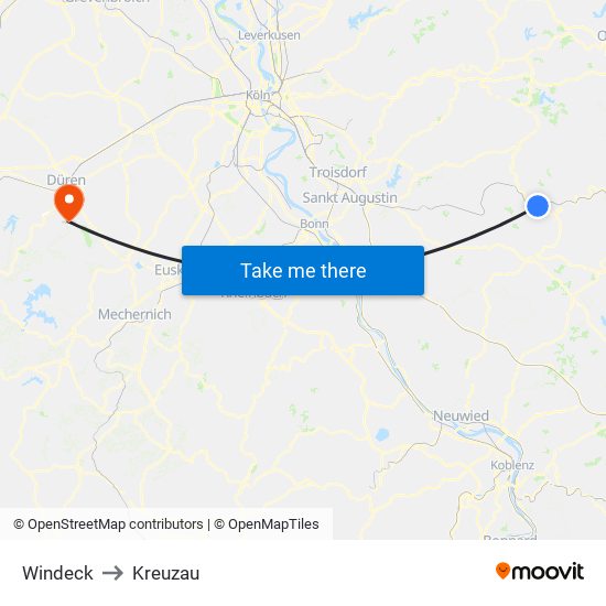 Windeck to Kreuzau map