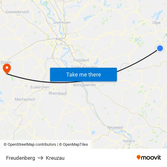 Freudenberg to Kreuzau map