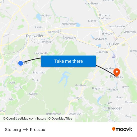 Stolberg to Kreuzau map