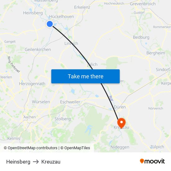 Heinsberg to Kreuzau map