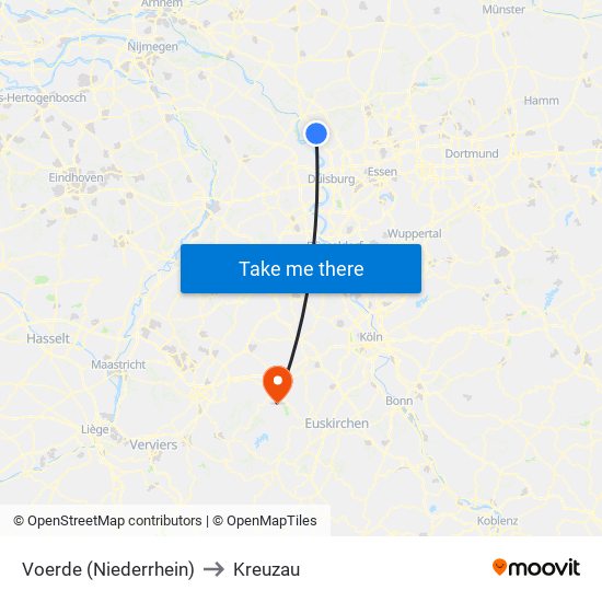 Voerde (Niederrhein) to Kreuzau map