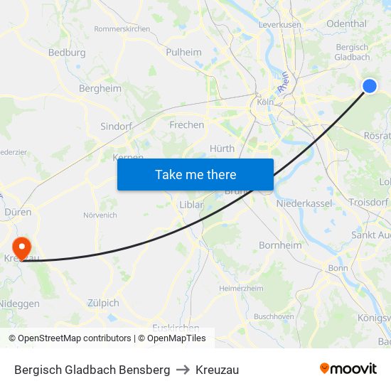 Bergisch Gladbach Bensberg to Kreuzau map