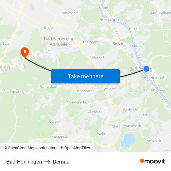 Bad Hönningen to Dernau map