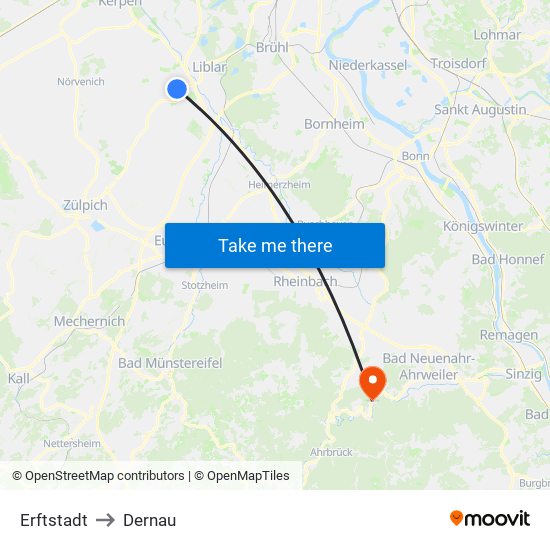 Erftstadt to Dernau map