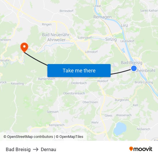 Bad Breisig to Dernau map