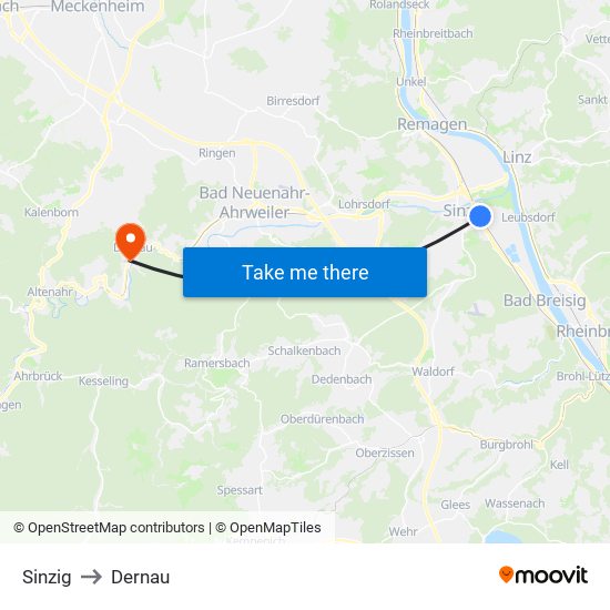 Sinzig to Dernau map