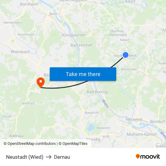 Neustadt (Wied) to Dernau map