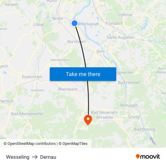 Wesseling to Dernau map