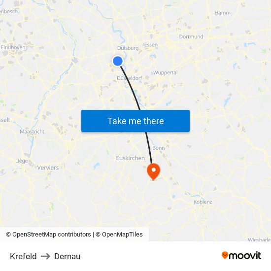 Krefeld to Dernau map