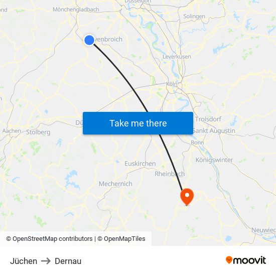 Jüchen to Dernau map