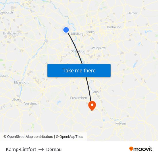 Kamp-Lintfort to Dernau map