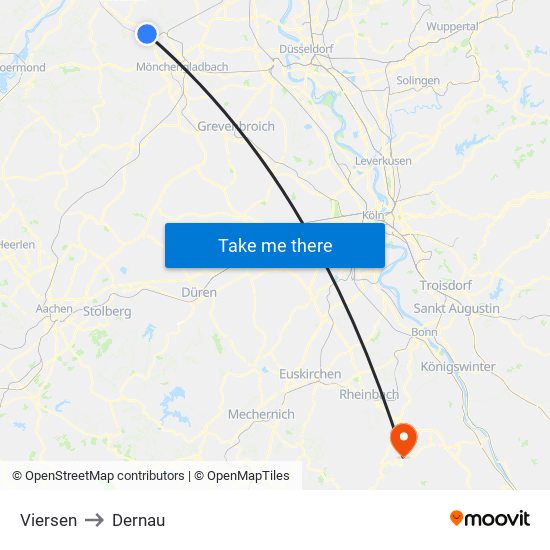 Viersen to Dernau map