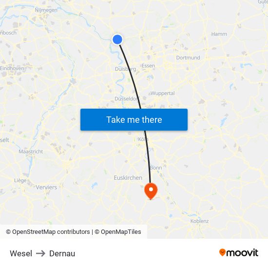 Wesel to Dernau map