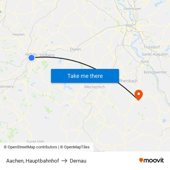 Aachen, Hauptbahnhof to Dernau map