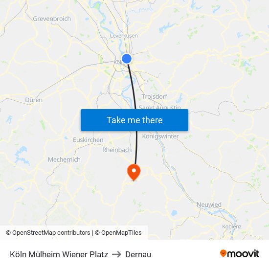 Köln Mülheim Wiener Platz to Dernau map