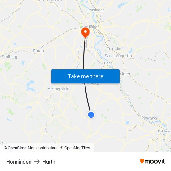 Hönningen to Hürth map