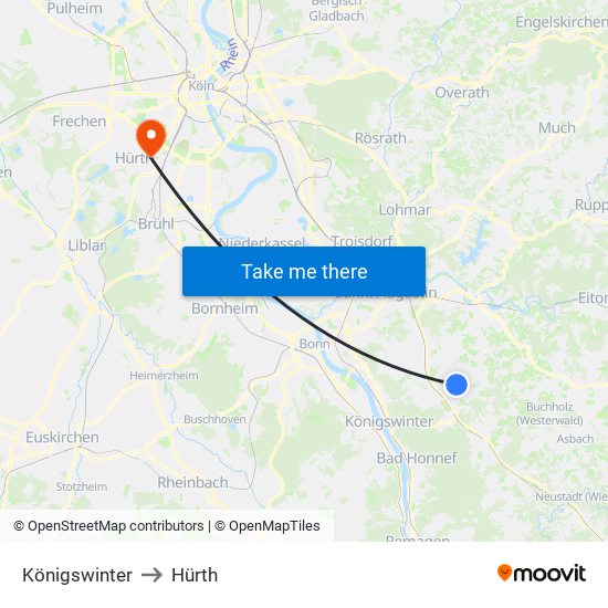 Königswinter to Hürth map