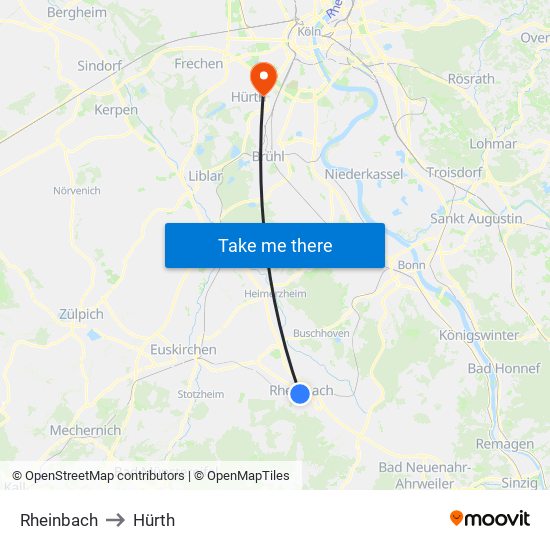 Rheinbach to Hürth map