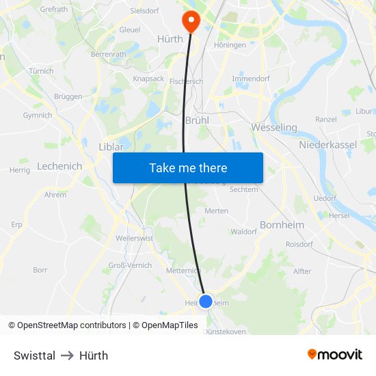 Swisttal to Hürth map