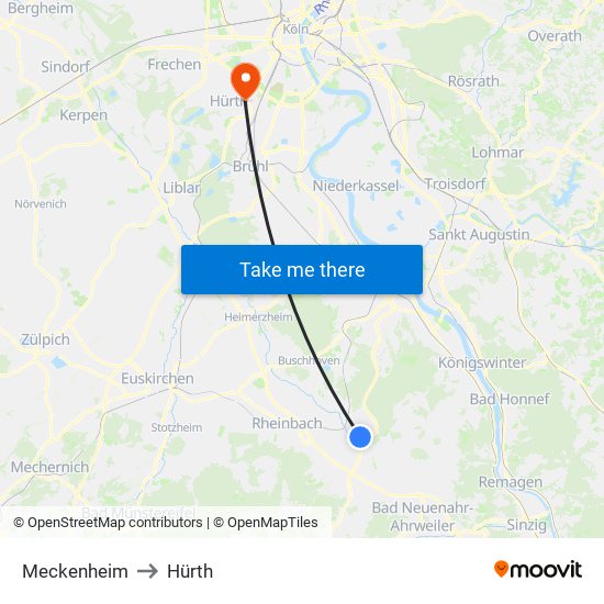 Meckenheim to Hürth map