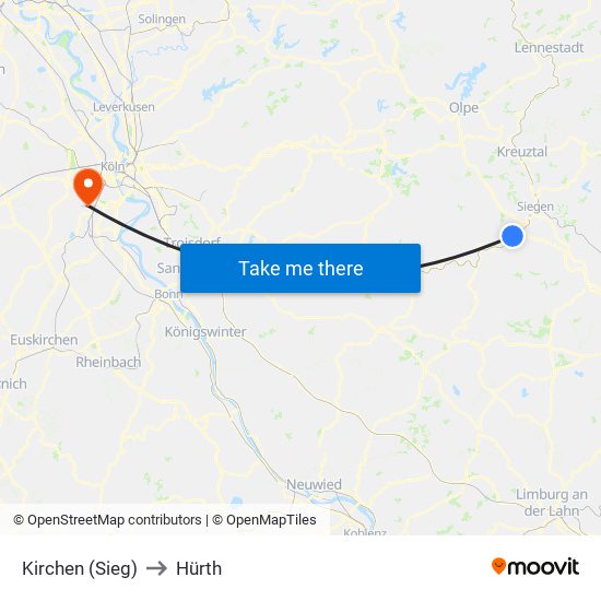 Kirchen (Sieg) to Hürth map