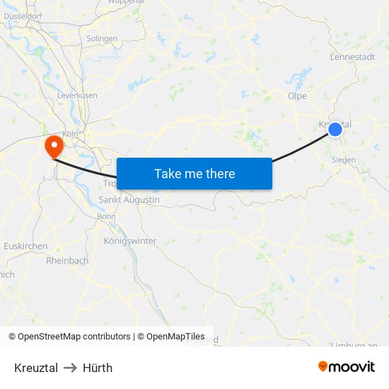 Kreuztal to Hürth map