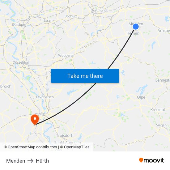 Menden to Hürth map