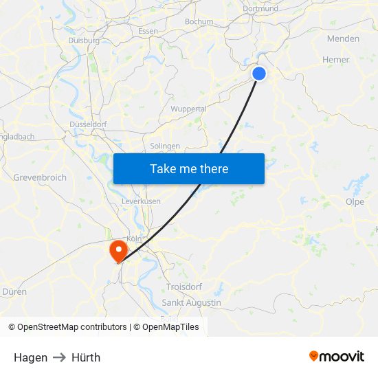 Hagen to Hürth map