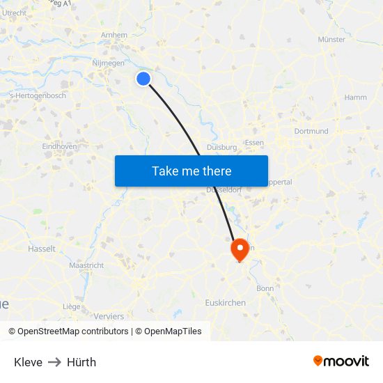 Kleve to Hürth map