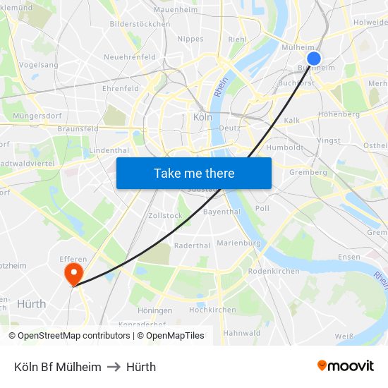 Köln Bf Mülheim to Hürth map