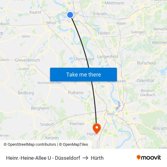 Heinr.-Heine-Allee U - Düsseldorf to Hürth map