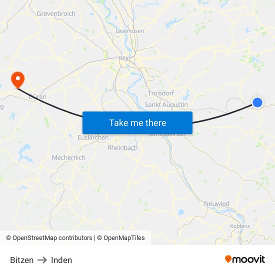 Bitzen to Inden map