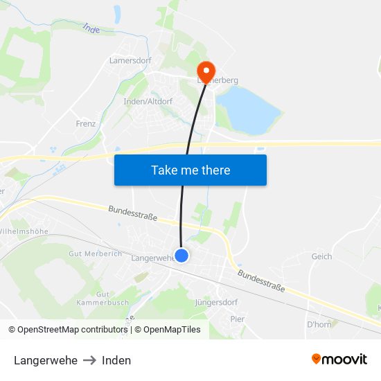 Langerwehe to Inden map