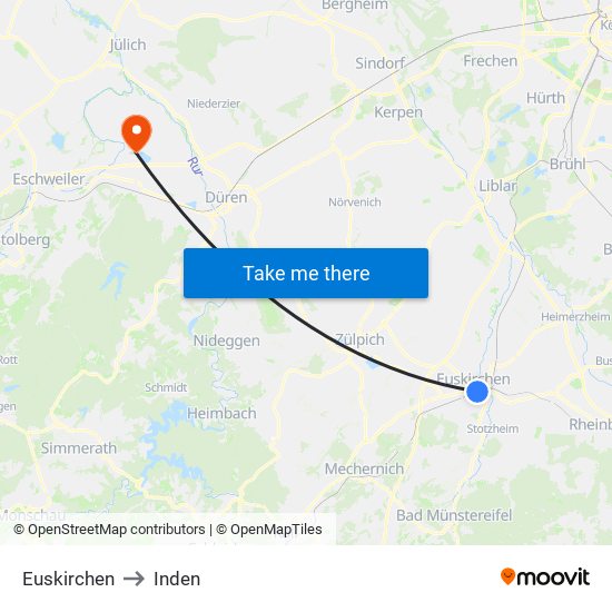 Euskirchen to Inden map