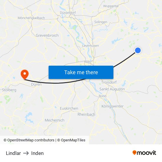 Lindlar to Inden map